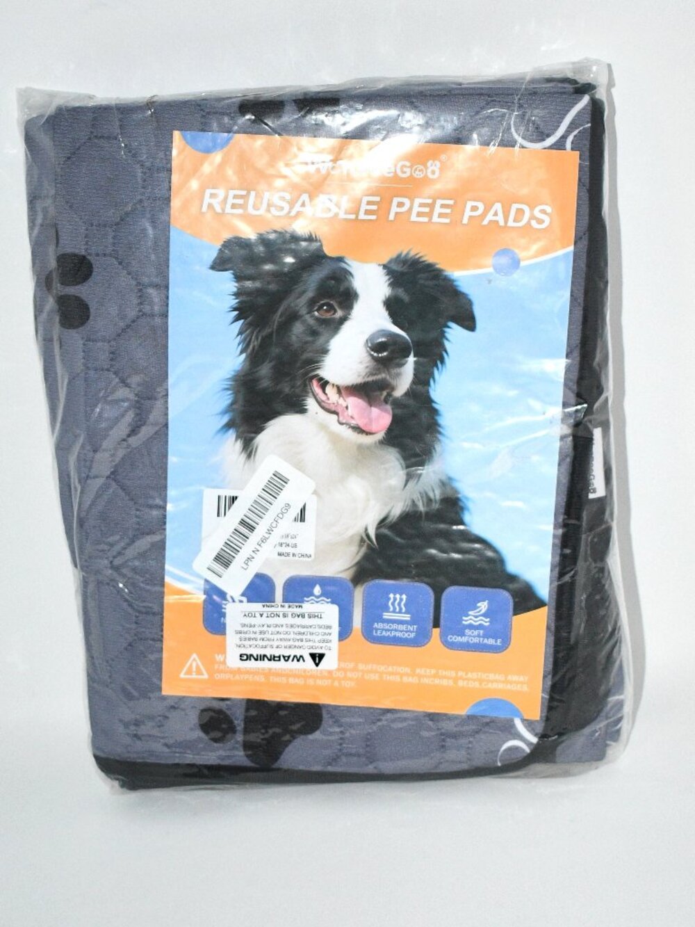 WanpeeGoo Washable Dog Pee Pads, 18x24, Waterproof, Reusable, Gray, 4 Pack, NWT